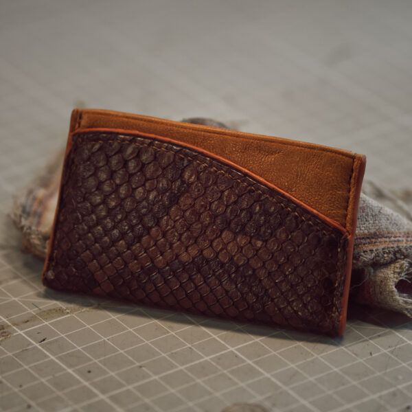 Three slot cardholder | Brown snake & tan chèvre #1 - Image 2